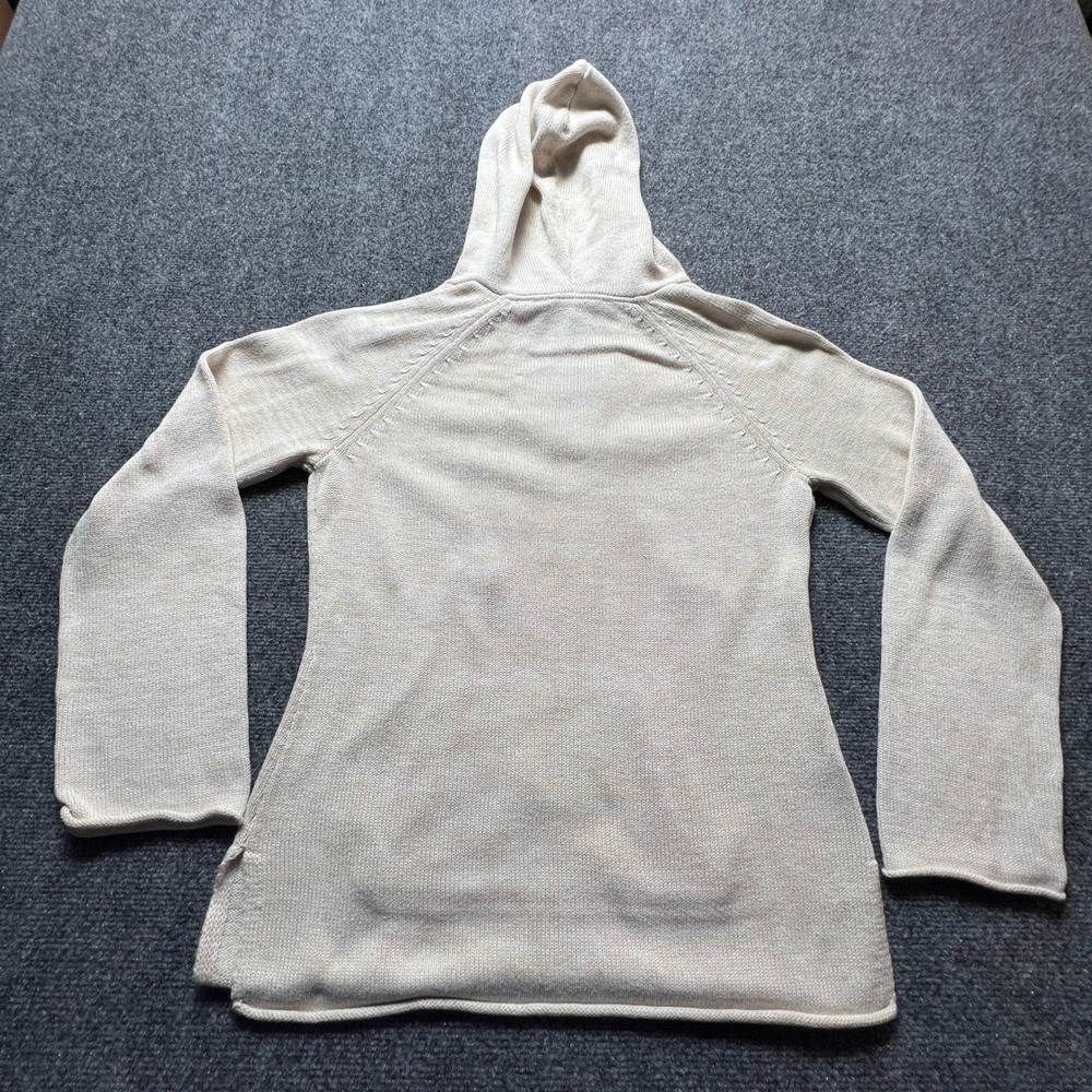 Roxy Womens Knit Hoodie Sweater Beige V-Neck Tassel Kangaroo Pocket Small - Picture 5 of 6